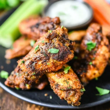 Delicious air fryer chicken wings served with dipping sauce