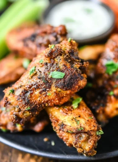 Delicious air fryer chicken wings served with dipping sauce