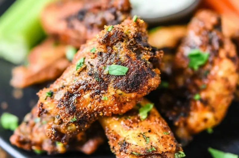 Delicious air fryer chicken wings served with dipping sauce