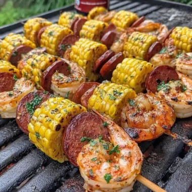 Delicious grilled seafood skewers ready for summer barbecue