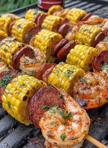Delicious grilled seafood skewers ready for summer barbecue