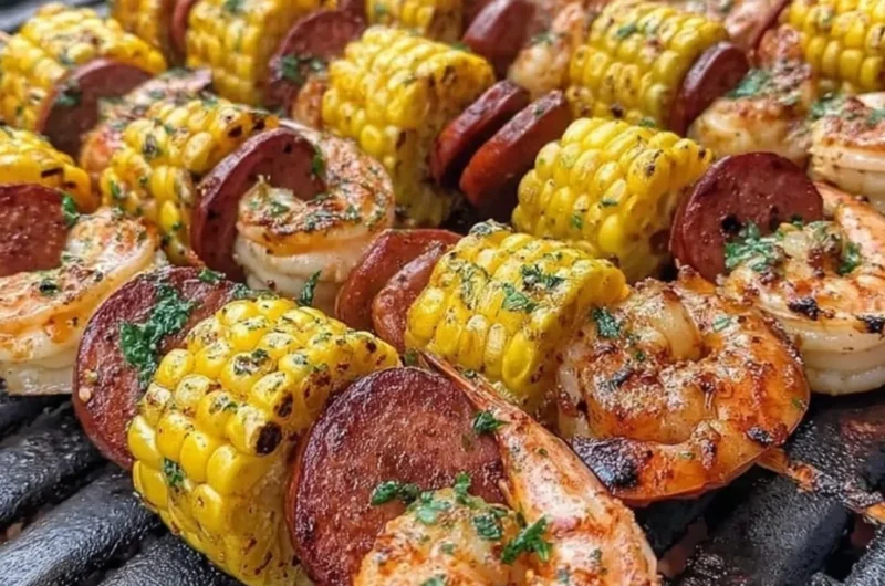 Delicious grilled seafood skewers ready for summer barbecue