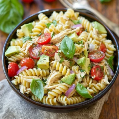 Healthy Chicken Pasta Salad with fresh ingredients and vibrant colors