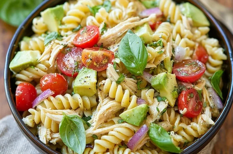 Healthy Chicken Pasta Salad with fresh ingredients and vibrant colors