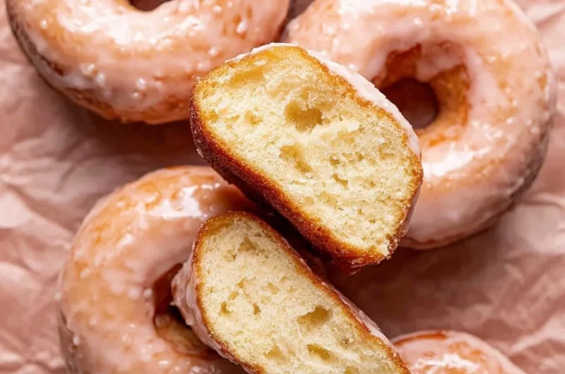 Homemade glazed donuts topped with sweet icing on a plate
