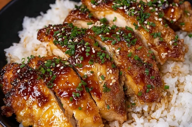 Delicious Honey Garlic Lemon Chicken served on a plate with herbs.