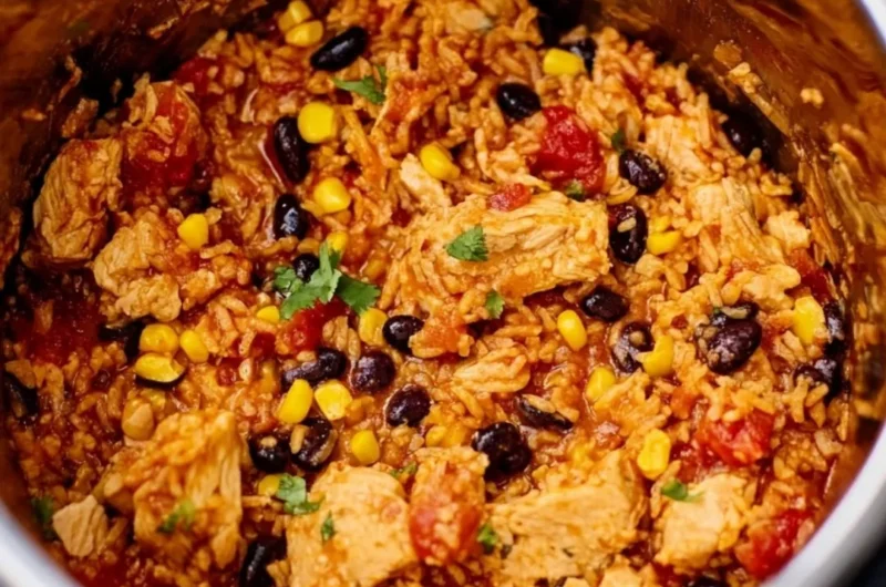 Delicious Instant Pot Chicken Burrito Bowl with chicken, rice, and toppings