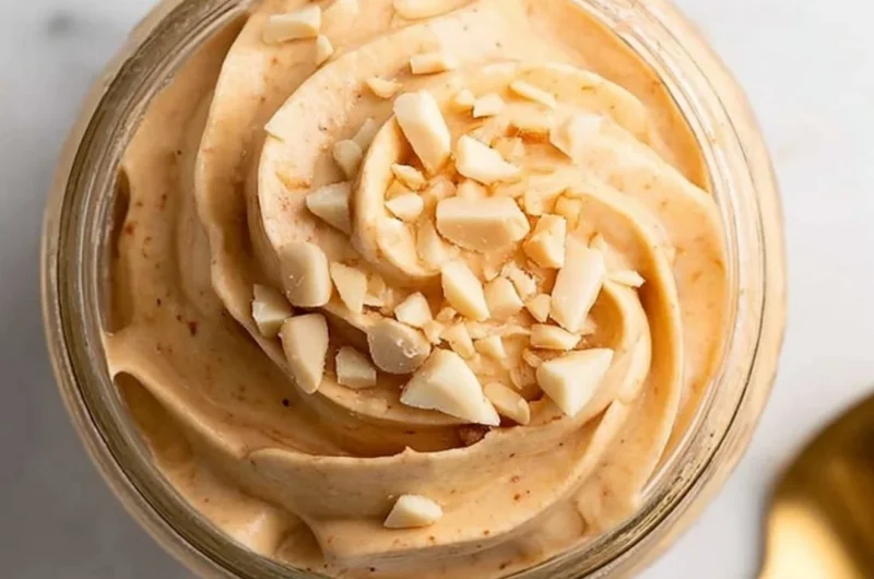 Delicious Keto Peanut Butter Mousse in a bowl with a spoon