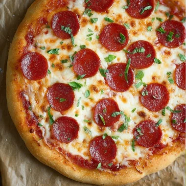 Delicious pepperoni pizza with melted cheese and fresh toppings