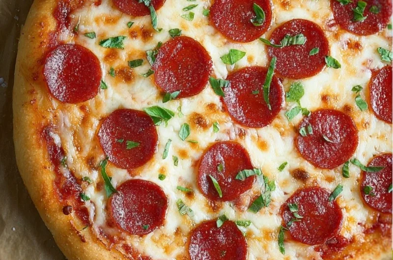 Delicious pepperoni pizza with melted cheese and fresh toppings