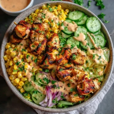 Delicious Street Corn Creamy Cucumber Chicken Salad on a plate