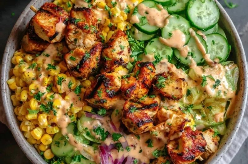 Delicious Street Corn Creamy Cucumber Chicken Salad on a plate