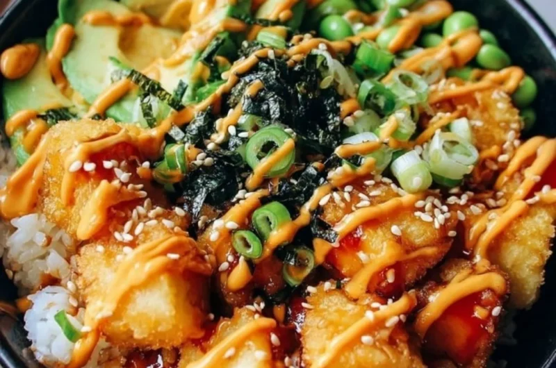 Delicious Vegetarian Crunchy Roll Bowl with fresh vegetables and toppings