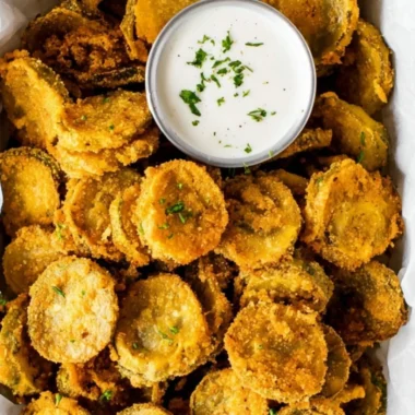 Crispy air fryer fried pickles ready to enjoy as a tasty snack or appetizer