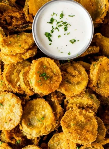 Crispy air fryer fried pickles ready to enjoy as a tasty snack or appetizer