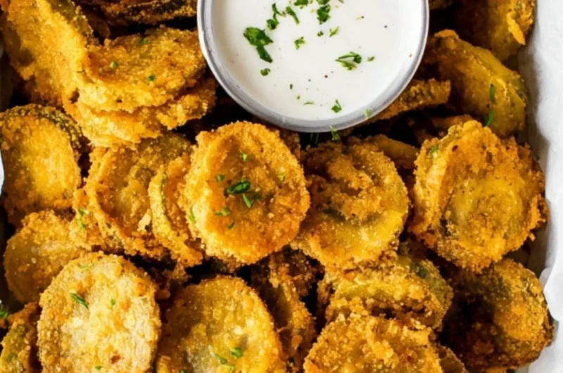 Crispy air fryer fried pickles ready to enjoy as a tasty snack or appetizer
