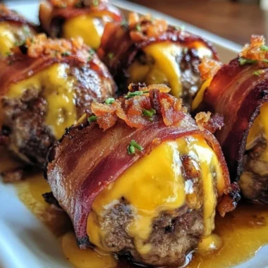 Bacon cheeseburger bombs filled with cheese and crispy bacon.