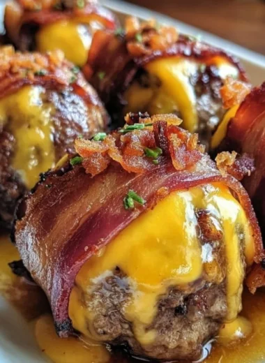 Bacon cheeseburger bombs filled with cheese and crispy bacon.