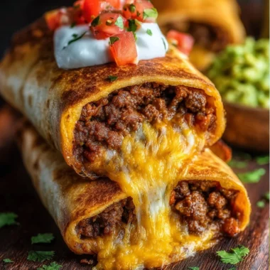 Delicious Beef and Cheese Chimichangas on a plate garnished with salsa
