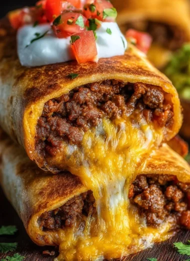 Delicious Beef and Cheese Chimichangas on a plate garnished with salsa