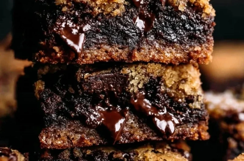 Delicious brown butter brookies with a gooey brownie layer and cookie topping.