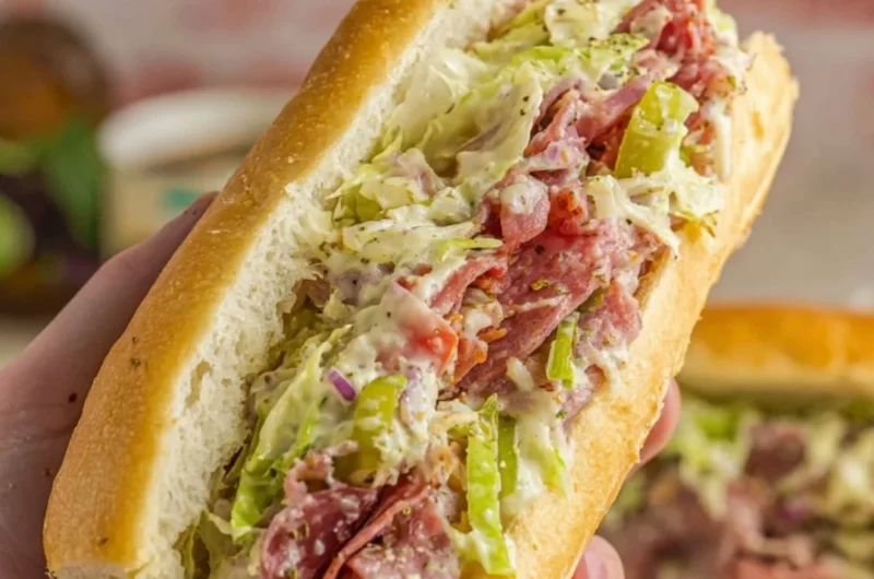 Chopped Italian Sandwich with fresh ingredients and herbs