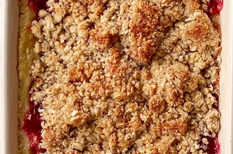 Delicious Classic Rhubarb Crumble Bars with a crispy topping and fruity filling