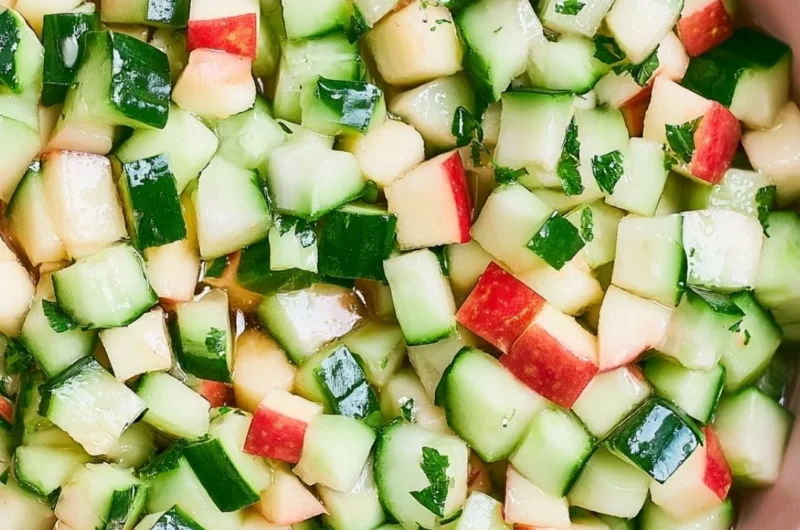 A vibrant Cucumber Apple Salad with fresh ingredients served in a bowl.