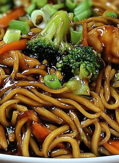 Extra Saucy Garlic Chicken Lo Mein with noodle and chicken