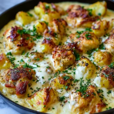 Delicious Garlic Parmesan Chicken served with roasted potatoes