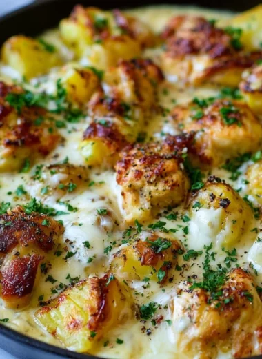 Delicious Garlic Parmesan Chicken served with roasted potatoes