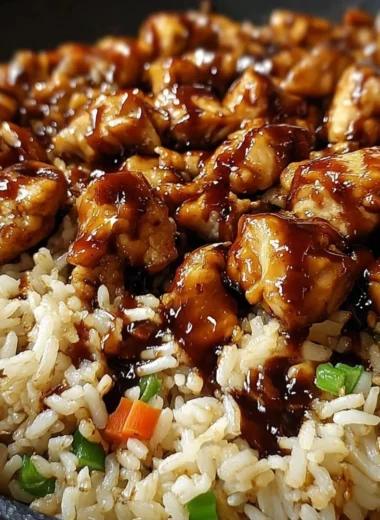 One-Pan Honey BBQ Chicken Rice served in a vibrant dish, ready to enjoy.