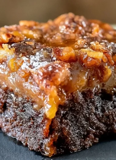 Decadent pecan pie brownies topped with crunchy pecans and rich chocolate.