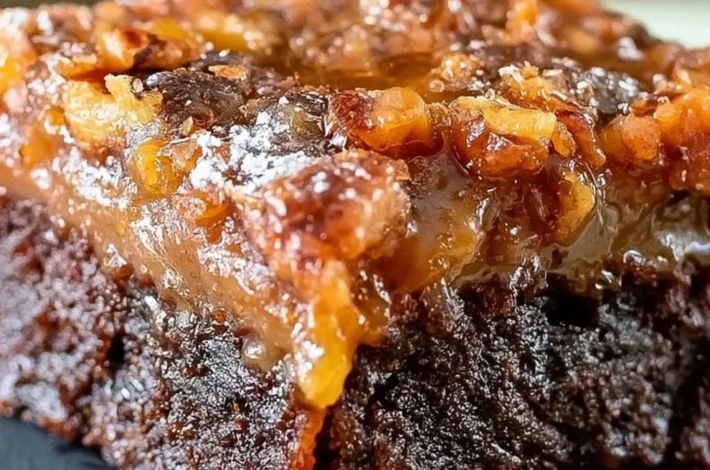 Decadent pecan pie brownies topped with crunchy pecans and rich chocolate.