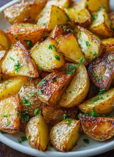 Deliciously crispy perfect roasted potatoes on a plate