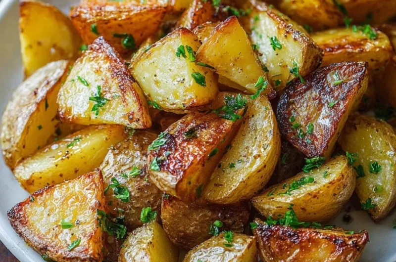 Deliciously crispy perfect roasted potatoes on a plate