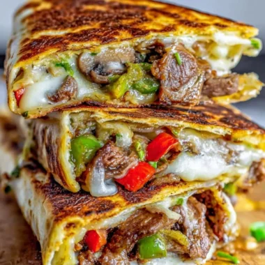 Delicious Philadelphia cheesesteak quesadilla with melted cheese and steak filling