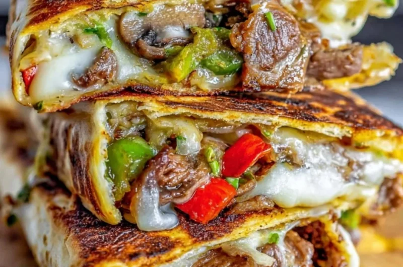 Delicious Philadelphia cheesesteak quesadilla with melted cheese and steak filling