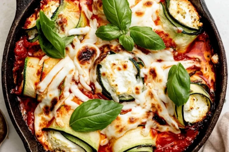 Ricotta stuffed zucchini roll-ups garnished and ready to serve