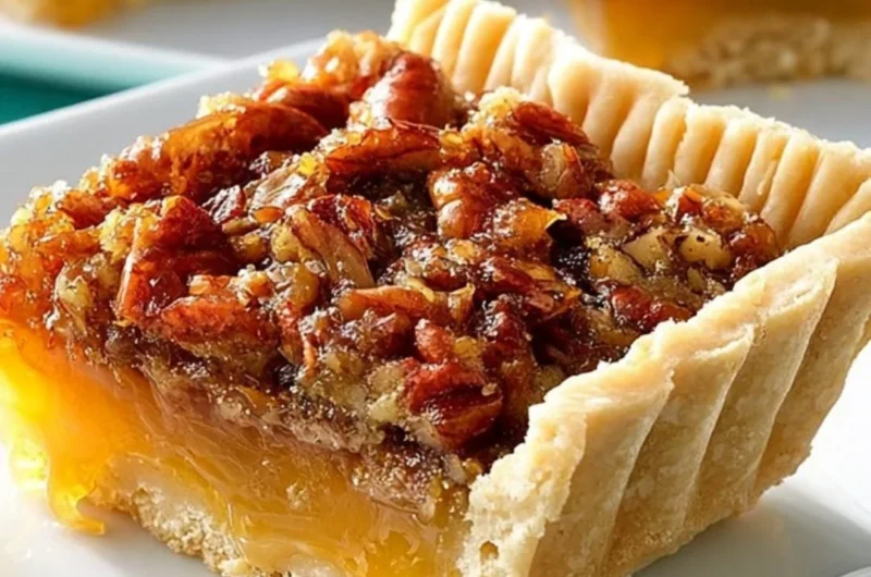 Slice of delicious Texas Pecan Pie with pecans on top