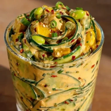 Creamy Asian cucumber salad served in a bowl, garnished with sesame seeds.
