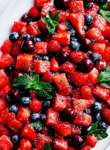 Fresh watermelon salad with mint and feta cheese