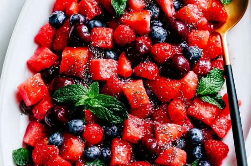 Fresh watermelon salad with mint and feta cheese