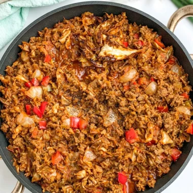 Delicious African Cabbage Stew with Ground Beef served in a bowl