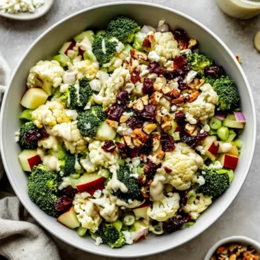 Fresh Apple Broccoli Cauliflower Salad with colorful vegetables and dressing