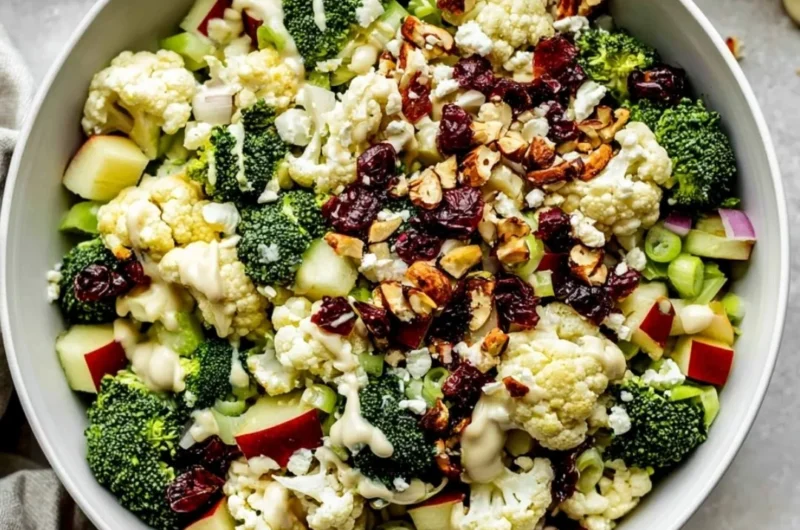 Fresh Apple Broccoli Cauliflower Salad with colorful vegetables and dressing