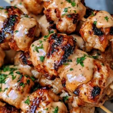 Bang Bang Chicken Skewers served on a plate with dipping sauce