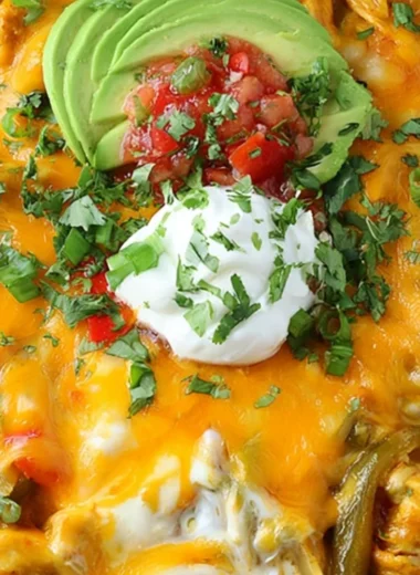 Cheesy Chicken Fajitas Casserole with colorful peppers and melted cheese