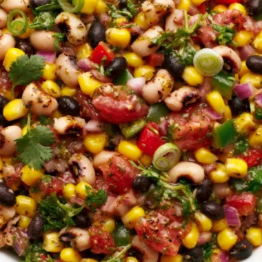Bowl of colorful Cowboy Caviar dip with fresh ingredients