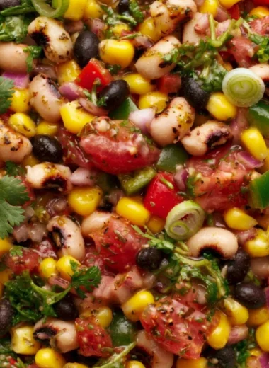 Bowl of colorful Cowboy Caviar dip with fresh ingredients